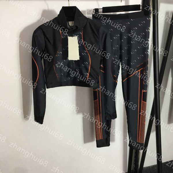 

23ss yoga suit womens designer clothing women tracksuit gg alphabet print stand collar long sleeve slim stretch slimming leggings set womens, Gray