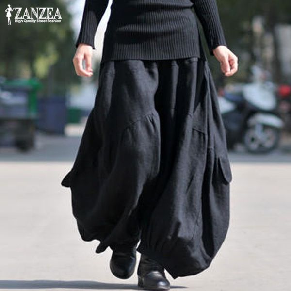 

women's pants capris commercial pants women's zanzea kaftan wide leg touch cotton linen pantalon palazzo women's elastic wais, Black;white