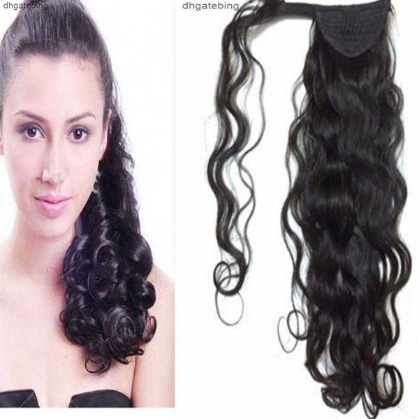 

curly human ponytail piece wraps around clip natural wave hair drawstring pony tails 140g african american ponytails6mu2, Black