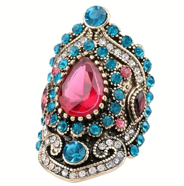 

gorgeous vintage faux ruby ring - sparkling rhinestone decor - perfect gift for girls & women, Golden;silver