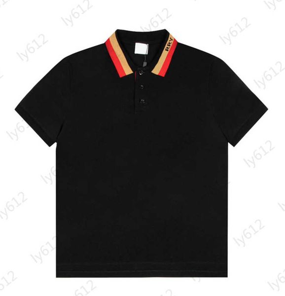 

black fashion shirts summer classic fashion luxury brand letter neckline design knitted rib pure cotton polo neck short sleeve t-shirt male, White;black
