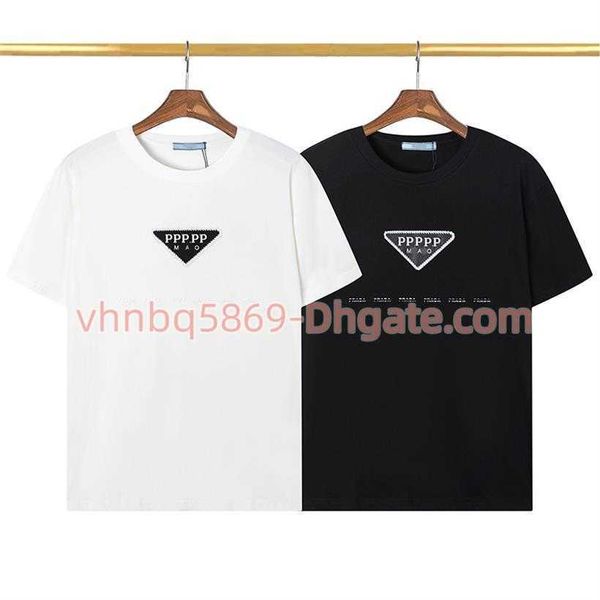 

2023 summer new men's t-shirt designer fashion brand letter triangle p home retro round neck short sleeve t-shirt casual and versatile, Blue