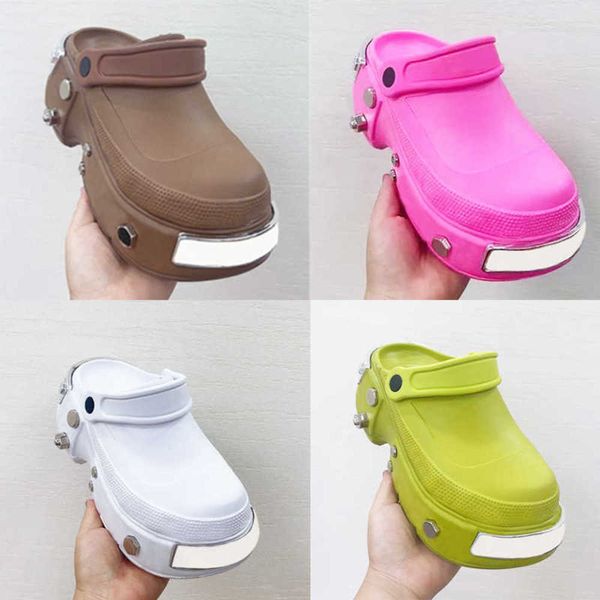 

designer platform sandal men's hardcrocs mule summer beach metal fashion rubber slide triple big size with box no444, Black