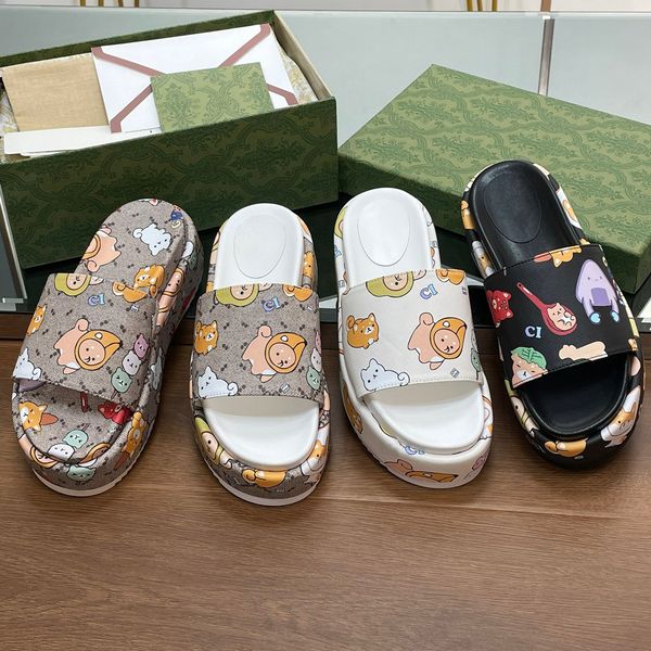 

women animal print rubber slide sandal designer slipper platform sandals printing luxury ladies flip flops design beach shoes, Black