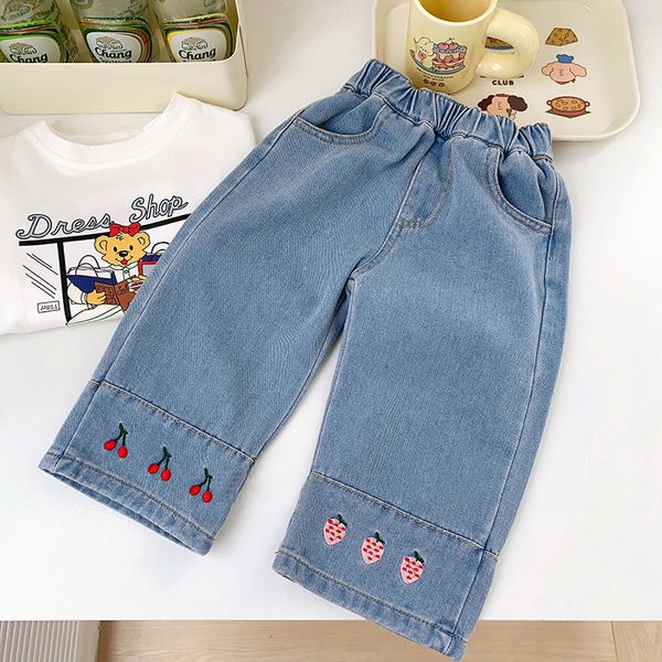 

jeans spring girls' fashion embroidered jeans children's loose pants baby casual straight leg pants 3-10 years old 230512, Blue