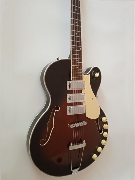 

electric guitar 6 strings semi-hollow body right handed sunburst 20 frets 3pickups