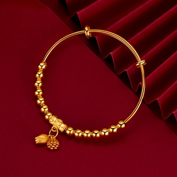 

women bangle with lotus flower beads design elegant 18k yellow gold filled classic women's fashion jewelry gift dia 60mm, Black