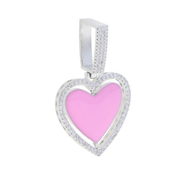 

bling cubic zirconia cz paved enamel pink heart pendant necklace for women iced out fashion love charm necklace, Silver