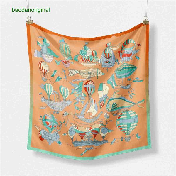 

hemres designer scarves soaring sky dream printed imitation silk 53cm square women's twill scarf neckband, Blue;gray