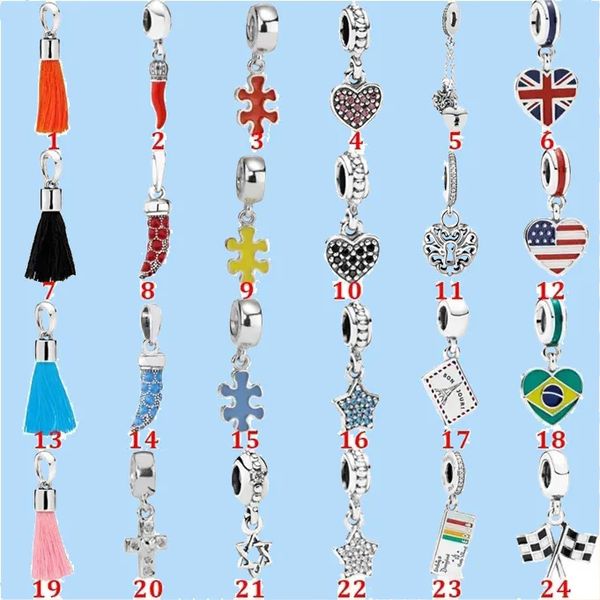 

925 silver beads charms fit pandora charm fringe cross flag pentagram pendant, Black