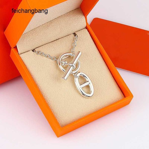 

whole h ermes designer necklace h family titanium steel pig nose 18k smooth face pendant fashion versatile collar chain female u shaped pers, Black