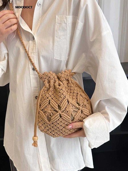 

cute luxury designer brand straw woven shoulder crossbody bucket bag 2023 new fashion casual summer travel beach women trendy 230512