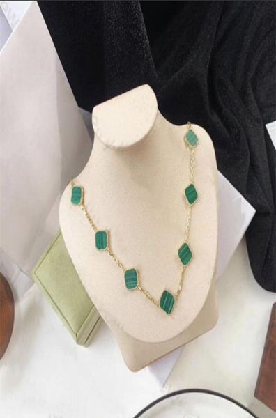 

designer necklace jewelry for women four leaf clover necklaces black green agate long 10 ten flowers pendant motherofpearl vale4651577, Silver