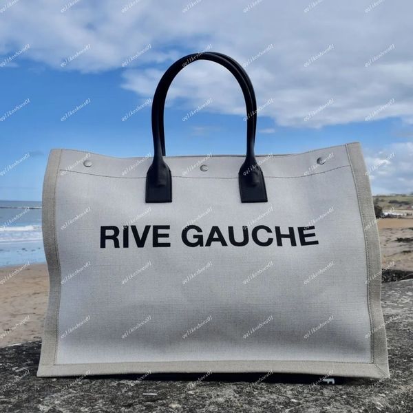 

rive gauche tote shopping bag lady square handbags canvas open linen designer large totes beach travel bags crossbody shoulder pack satchel