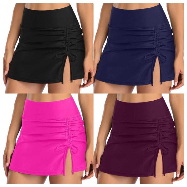 

2023 skirt style swimming trunks for women in large size new hem pleated lace up single piece swimsuit
