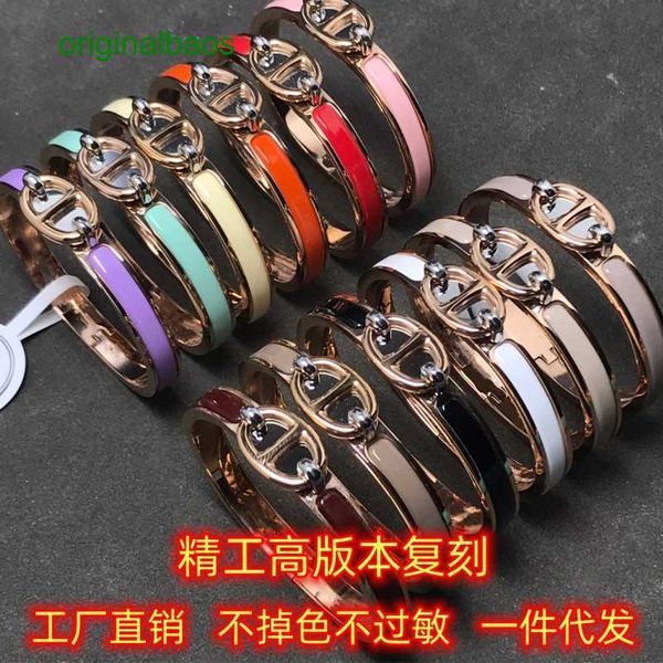 

original hemrres designer bracelet seiko high edition reprint s925 ornament sterling silver h home new exquisite enamel pig nose bracelet fo, Black