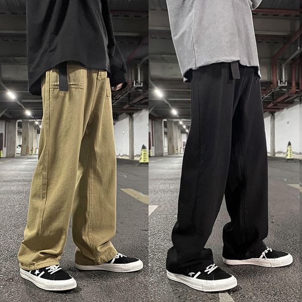 

men's pants men's casual pants fashion pants men's loose straight wide leg men's pants retro cargo pants for men autumn, Black