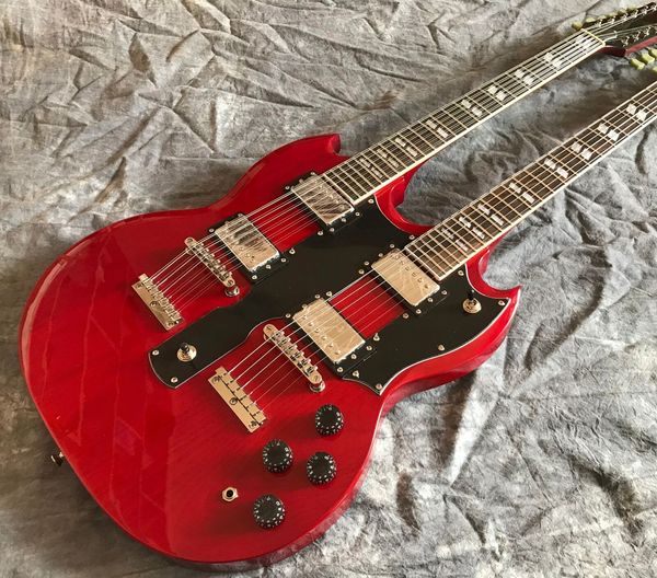 

factory customization 6 string 12 string red electric guitar double neck guitar,