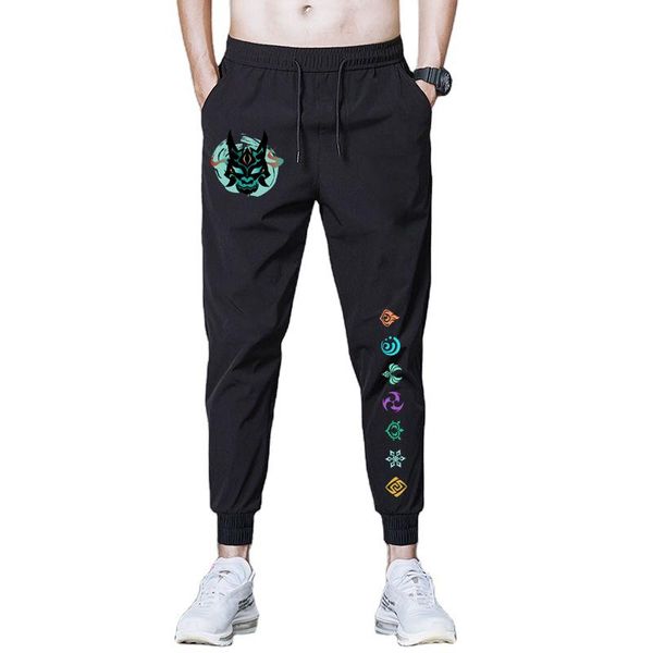 

pants genshin impact anime long trousers men's casual full length pants genshin xiao mask anime hip hop streetwear sweatpants for boys, Black