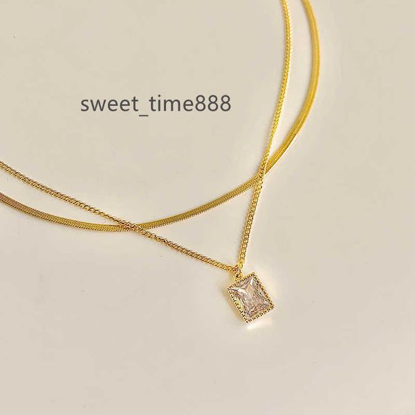 

vershal b-82 selling 18k gold plated minimalist layers snake chain square gemstone pendant necklace, Silver
