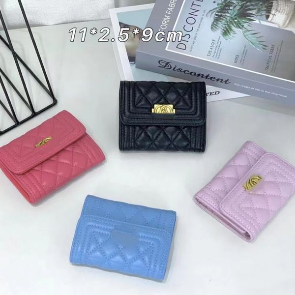 

classic holder cute sheepskin four-color ringer luxury folding purse designer high-end women's purse credit card holder purse with box, Red;black