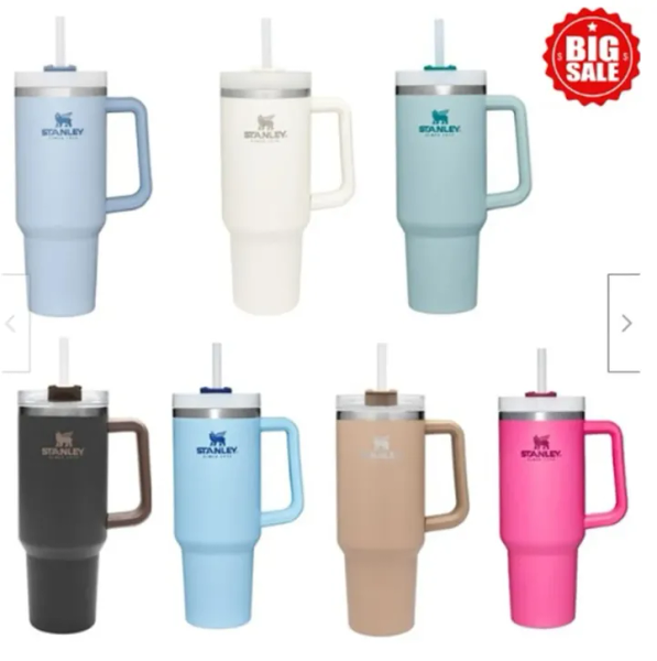 

stanley 40oz stainless steel mugs with logo handle lid straw big capacity water bottle powder coating outdoor camping cup vacuum insulated d