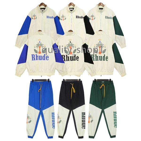 

designer men's jackets pants high street rhude letter printed couple jacket color blocking cardigan zipper coat for men and women sport, Black