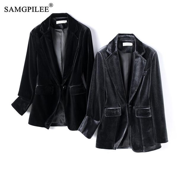 

pants jacket for women 2023 spring and autumn new one button gold velvet pocket turn down collar woman blazer vadim 4xl, White
