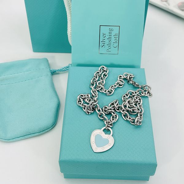 

luxury designer 19mm blue heart necklace womens packaging stainless steel fashion pendant jewelry gift girlfriend wholesale, Silver
