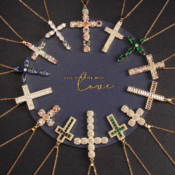 

fashion trend diamond cross pendant chain womens mens jewelry gold cz necklace flashing stainless steel ing, Silver