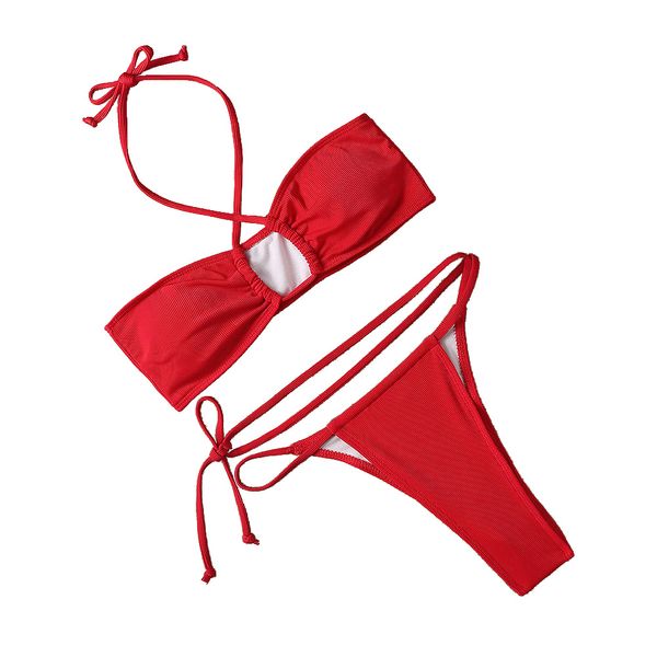 

2023 new women's beach bikini solid strap split beach swimwear women's triangle, White;black