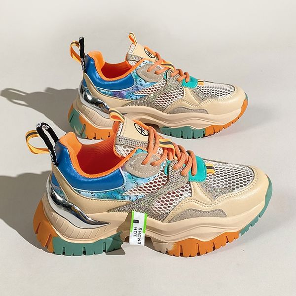 

dress shoes color-blocking platform shoes women's spring and summer hollowed-out breathable mesh heightening sneakers women tenis 23051, Black