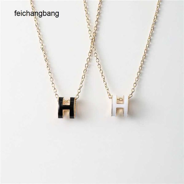 

casual h ermes designer necklace black and white letter h necklace for female lovers a pair of korean version pendants versatile sweater cha