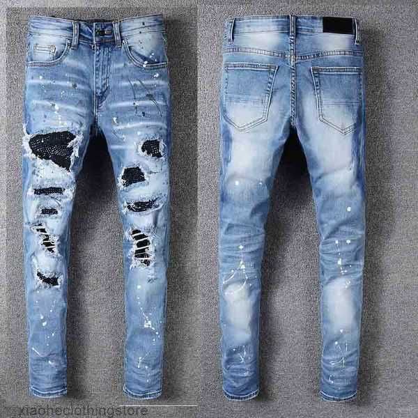 

france jeans distressed luxurys fashion designers pierre straight mens biker hole stretch denim casual jean men skinny pants elasticity male, Black