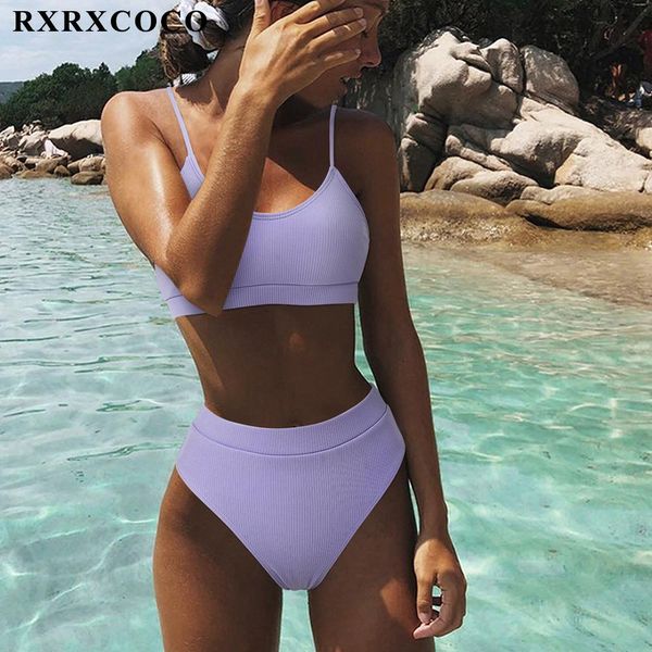 

swimwear rxrxcoco swimwear women 2021 ribbed bathing suit women push up bikini set biquini beachwear high waist bikini women's swimsuit, White;black