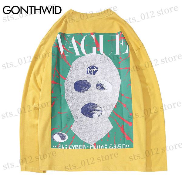 

men's hoodies sweatshirts gonthwid long sleeve tees shirts creative print casual loose skateboard tshirts streetwear mens hip hop haraj, Black