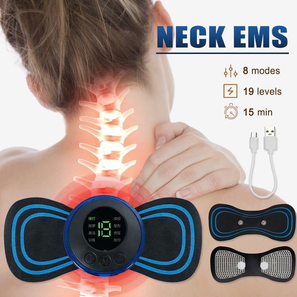 

portable slim equipment electric ems neck massager mini cervical back muscle pain relief patch stimulator massageador mat gel pad stickers 2