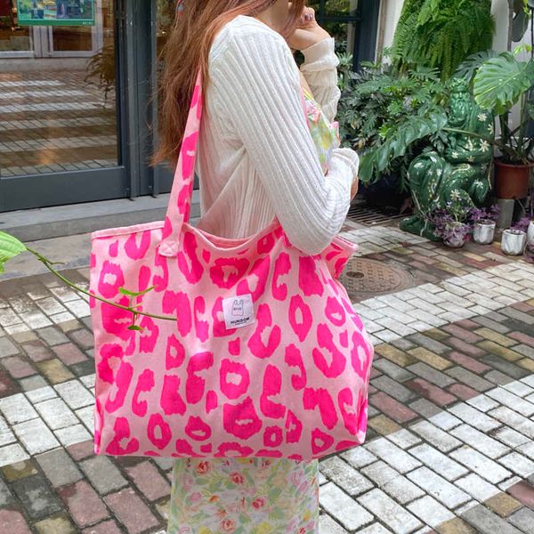 

canvas totes bag for women 2023 shoulder casual shopper cute leopard printing small and large travel designer handbag 230512