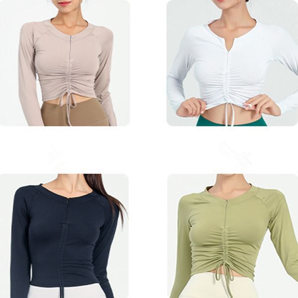 

align alos women's yoga drawcord tight-fitting long-sleeved solid color nude sports shaping waist tight-fitting fitness loose jogging s
