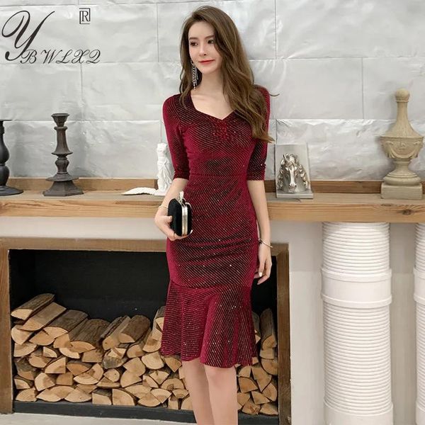 

dresses fashion square collar shiny velvet dress women elegant vintage half sleeve slim mermaid dress luxury lady party bodycon dress, Black;gray