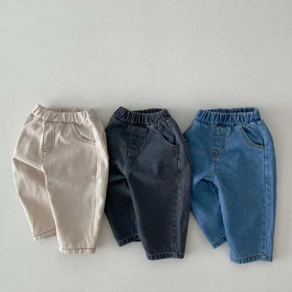 

jeans toddler boys casual loose denim pants girls simple jeans kids double pockets all-match loose trousers baby thin jeans 230512, Blue