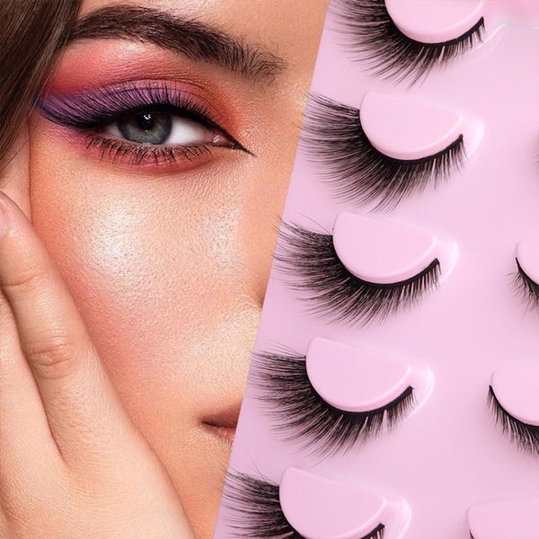 

5 pairs fox eye lashes natural fluffy winged cat eye fake eyelashes extensions wholesale 10-15mm faux mink lashes makeup dj