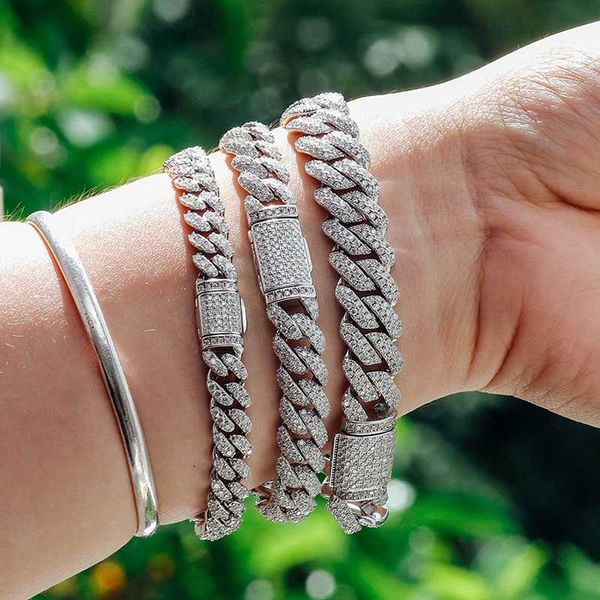 

6mmdef color moissanite diamond over test drill pen miami bracelet necklace men's cuban link chain silver plated gold 1 pcs 925