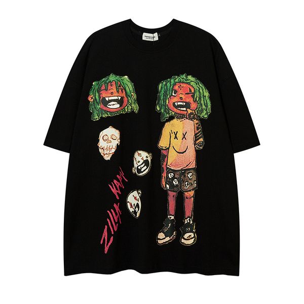 

men's t-shirts men's clothing 2023 men's spring and summer europe and america dark loose fitting couple internet red explosiv, White;black