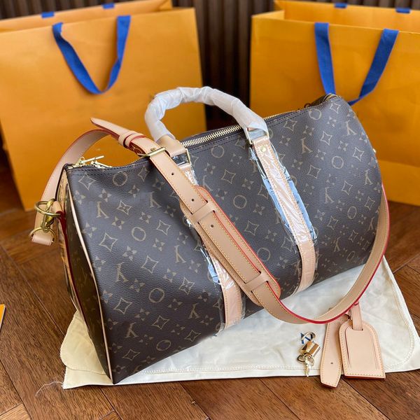 

designer bag outdoor travel bag classic plaid luxury ladies men shoulder handbag genuine leather large capacity size 45cm 55cm wallet with l