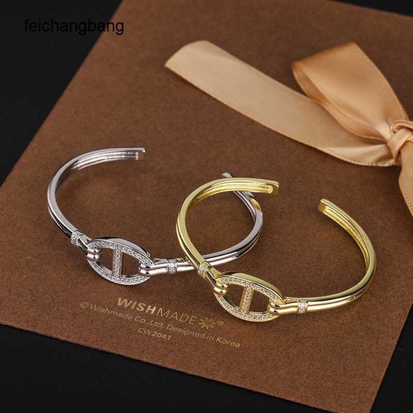 

factory outlet h ermes designer bracelets full diamond new same style pig nose hand set plated 18k gold female, Black