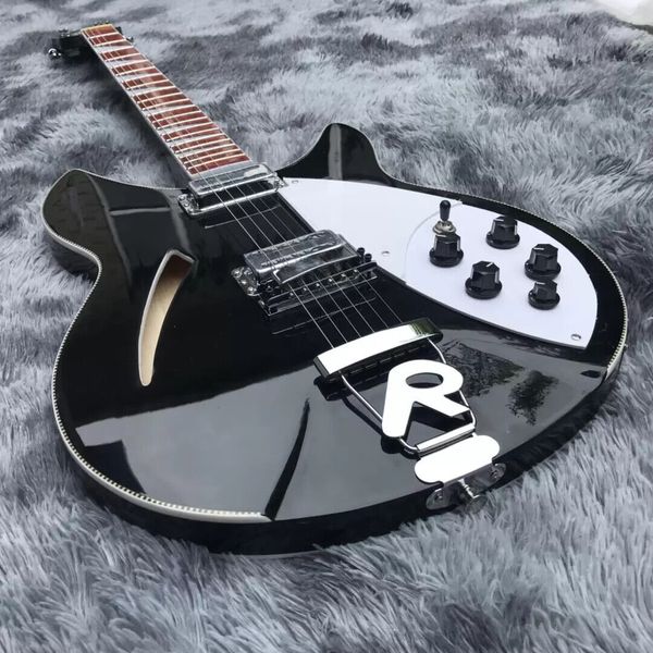 

factory customize new the grand semi hollow body rick black electric guitar,