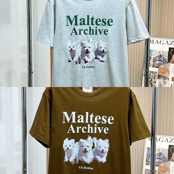 

8-color ins fire waikai short sleeved running dog print 2023s summer korean loose round neck trendy t-shirt for women, White