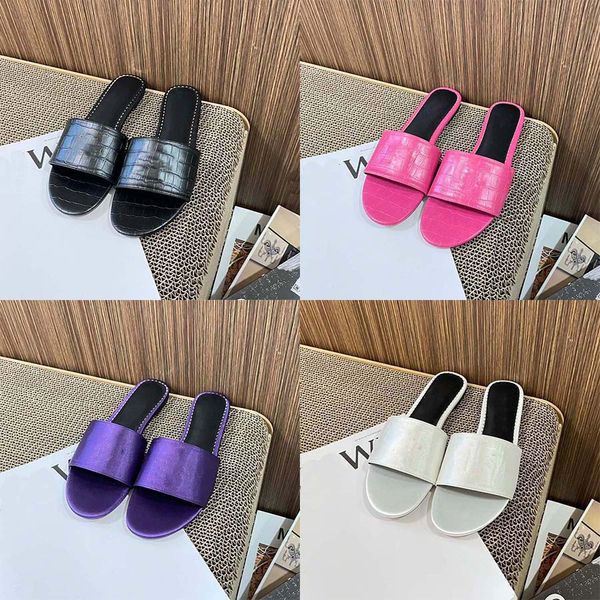 

designer women slippers genuine leather sandals summer flat flip flops crocodile skin slides ladies beach sandal luxury party wedding slippe, Black