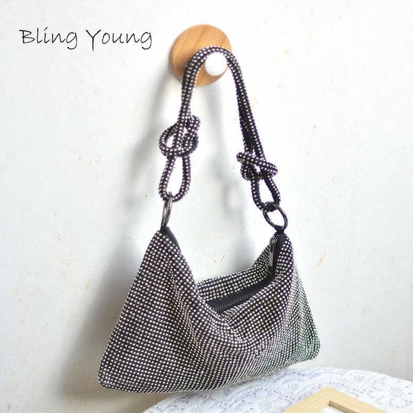 

luxury designer hobo shoulder bag handle shining rhinestones evening clutches purse crystal purses and handbag s 230512